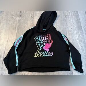 JUSTICE Girls ring pop Hoodie black colorful size small graphic pink blue